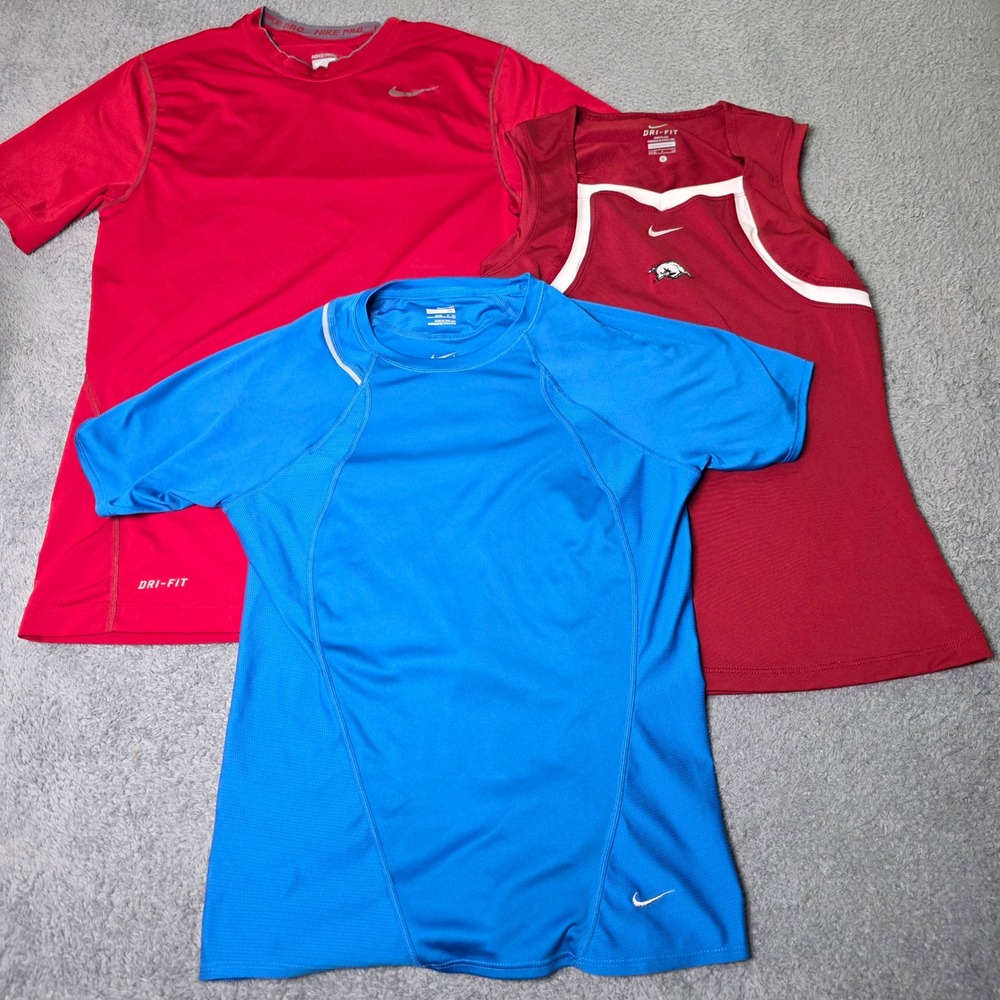 Nike Mens Womens Small Athletic Top Bundle Red Blue Maroon Dri-FIT Pro Lot 3